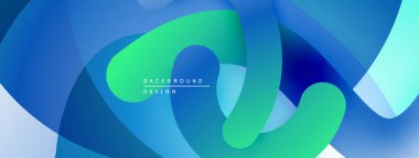 Soyut sıvı şekilleri, mavi, yeşil renkler. Modern tasarım, düzgün eğimler, üst üste binen katmanlar dinamik bileşim oluşturur.