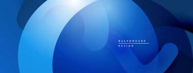 Soyut mavi arkaplan. Üst üste binen şekiller dinamik görsel efekt yaratır. Yumuşak eğimler derinlik ve modern tasarım estetiğini akla getiriyor.