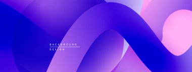 Soyut sıvı şekiller, canlı mor renkler, modern tasarım. Gradyan renkler dinamik görsel akış yaratır. Yumuşak kıvrımlar, zarif kompozisyon.