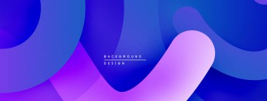 Soyut sıvı şekiller, canlı maviler, morlar modern arka plan yaratır. Yumuşak gradyanlar dinamik görsel deneyim sunar.