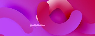 Soyut sıvı şekiller, canlı mor renkler, pürüzsüz gradyanlar modern arka plan tasarımı yaratır. Minimalist estetik, akış biçimleri hareketi önerir.