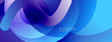 Soyut sıvı şekilleri örtüşür, parlak mavi mor renkler yaratır. Modern tasarım hareketi, derinliği, görsel ilgiyi çağrıştırıyor.