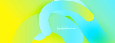 Soyut sıvı şekilleri sarı, yeşil ve mavi renkleri harmanlıyor. Modern tasarım hareketi, enerjiyi, tazeliği çağrıştırıyor. Minimalist estetik.