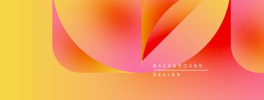 Soyut gradyan tasarımı. Üst üste binen şekiller dinamik görsel efekt yaratır. Sıcak renkler kompozisyona hakim, enerji ve hareket öneriyor..