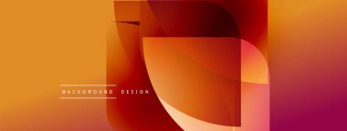 Soyut geometrik şekiller sıcak turuncu ve kırmızı renkleri harmanlarlar. Modern tasarım dinamik görsel deneyim yaratır. Yumuşak eğimler derinlik sunar.