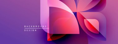 Soyut geometrik şekiller örtüşüyor, canlı mor ve pembe renkler yaratıyor. Arkaplan ve sunumlar için uygun modern tasarım.