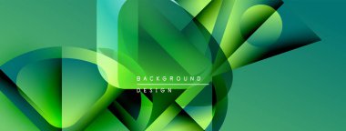 Soyut yeşil tasarım, üst üste binen şekiller, gradyanlar. Modern estetik, dinamik bileşim, uygun arkaplan ögesi.
