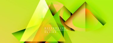 Soyut geometrik şekiller örtüşüyor, canlı yeşil, turuncu gradyanlar yaratıyor. Modern tasarım elementleri dinamik görsel deneyim önerir.