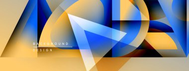 Soyut geometrik şekiller örtüşür, dinamik görsel efekt yaratır. Sıcak sarı, havalı maviler ve modern tasarım elementleriyle tezat oluşturuyor..