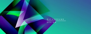 Soyut geometrik şekiller canlı mavileri, yeşillikleri, morları harmanlarlar. Arka planlar ve sunumlar için modern tasarım öğesi. Minimalist estetik.