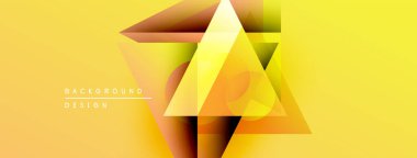 Soyut geometrik tasarım. Sarı, turuncu eğimler üçgen şeklinde katmanlar oluşturur. Dijital projeler için modern arkaplan.