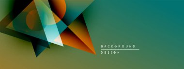 Soyut geometrik şekiller örtüşür, dinamik görsel efekt yaratır. Teal, turuncu, kahverengi renkler kompozisyona hakim. Modern tasarım ögesi.