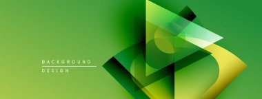 Soyut yeşil arkaplan. Üst üste binen şekiller dinamik görsel efekt yaratır. Modern tasarım elementleri yenilik ve enerji öneriyor.