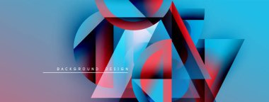 Soyut geometrik şekiller örtüşür, parlak mavi ve mor renkler yaratır. Modern tasarım elementleri dinamik görsel deneyim önerir.