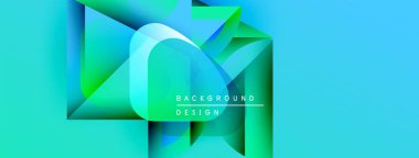 Soyut geometrik şekiller canlı turkuazları, yeşil renkleri harmanlarlar. Modern tasarım derinlik, hareket ve görsel ilgi gösteriyor. Metin arkaplan tasarımı okur.