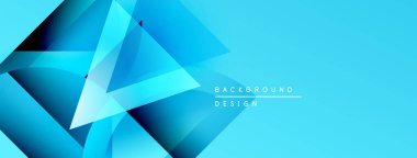 Soyut geometrik şekiller, canlı mavi renkler, modern tasarım. Temiz bileşim, gradyan etkileri, dinamik görsel doku.