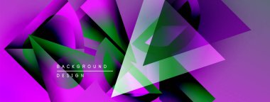 Soyut geometrik şekiller, canlı mor, yeşil renkler. Dinamik kompozisyon modern arkaplan tasarımı yaratır. Düz eğimler, keskin açılar görsel ilgi gösterir.