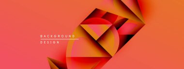 Soyut geometrik tasarım. Kırmızı, turuncu renkler dinamik kompozisyon oluşturur. Çeşitli projeler için modern arkaplan uygun. Minimalist stil.