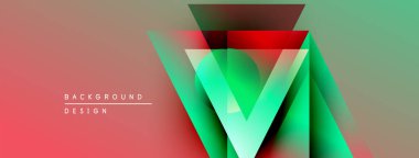 Soyut geometrik tasarım. Canlı gradyanlar kırmızı ve yeşil renkleri harmanlarlar. Katmanlı üçgenler dinamik görsel efekt yaratır. Modern arkaplan dokusu.