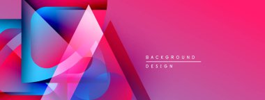 Soyut geometrik şekiller, canlı renkler, pembe gradyan. Modern tasarım elementleri dinamik görsel etki yaratır. Arkaplan dokusu görünür.