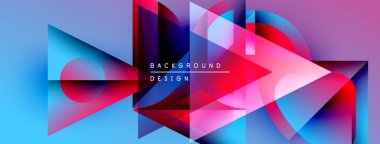 Soyut geometrik şekiller örtüşüyor, canlı renk eğimleri yaratıyor. Modern tasarım elementleri dinamik görsel deneyim önerir.