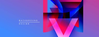 Soyut geometrik tasarım. Canlı mavi, mor, pembe renkler modern görsel etki yaratır. Metin arkaplan tasarımı okur.