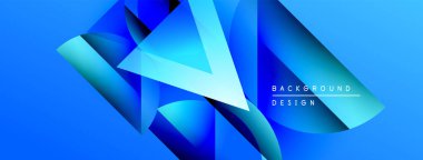 Soyut mavi şekiller üst üste binerek dinamik bileşim oluşturuyor. Renkler derinliği gösteriyor, modern tasarım estetiği. Metin arkaplan tasarımı okur.