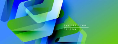Soyut geometrik şekiller çakışıyor. Mavi, yeşil gradyanlar modern tasarım yaratır. Yumuşak geçişler, dinamik kompozisyon.