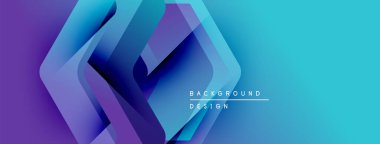 Soyut geometrik şekiller örtüşür, parlak mavi ve mor renkler yaratır. Arkaplan ve sunumlar için modern tasarım ögesi.