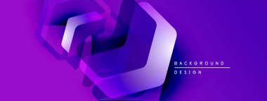 Soyut mor tasarım katmanlı altıgenler içerir. Gradyan gölgeler derinlik yaratır, modern estetik. Metin arkaplan tasarımı okur.