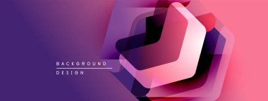 Soyut geometrik tasarım. Üst üste binen katmanlar, mor ve pembe renkler kullanarak derinlik yaratır. Dijital projeler için modern arkaplan dokusu.