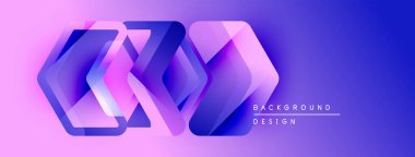 Soyut geometrik şekiller örtüşüyor, canlı mor ve pembe renkler yaratıyor. Arkaplan, pankart ve sunumlar için modern tasarım ögesi.