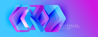 Soyut geometrik şekiller örtüşür, parlak mavi ve mor renkler yaratır. Arkaplan ve sunumlar için modern tasarım ögesi.