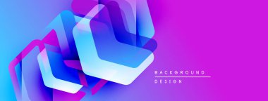 Soyut geometrik şekiller canlı mor, mavi renkleri harmanlarlar. Modern tasarım dijital sanat ve dinamik kompozisyon öneriyor.