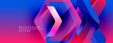 Soyut geometrik şekiller canlı mavi ve pembe renkleri harmanlarlar. Modern tasarım dinamik görsel efekt yaratır. Arkaplan özellikleri katmanlı elementler.