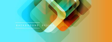 Soyut geometrik şekiller çakışıyor. Renkler maviyle turuncuya karışıyor. Modern tasarım elementleri dinamik görsel doku oluşturur.