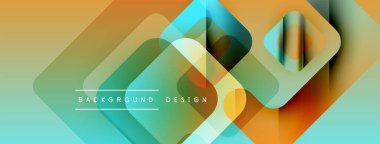 Soyut geometrik katmanlar canlı ve modern arkaplan yaratır. Üst üste binen kareler, dikdörtgenler, gradyanlar dinamik görsel doku sunar.