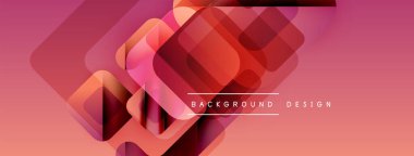 Soyut geometrik şekiller üst üste binerek canlı kırmızı turuncu gradyan oluşturur. Modern tasarım elementleri yenilik ve teknoloji öneriyor.