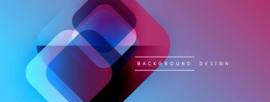 Soyut geometrik şekiller çakışıyor. Renkler maviden mora karışır. Arkaplan ve sunumlar için modern tasarım ögesi.