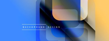 Soyut geometrik şekiller örtüşür, parlak mavi ve sarı renkler yaratır. Modern tasarım elementleri teknoloji ve yenilik öneriyor. Arkaplan metni arkaplan tasarımı okur.