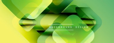 Soyut geometrik şekiller örtüşüyor, canlı yeşil, sarı renkler yaratıyor. Arkaplan ve sunumlar için uygun modern tasarım.