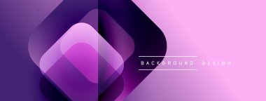 Soyut mor eğimli arkaplan. Üst üste binen yuvarlak kareler dinamik görsel efekt yaratır. Projeler için modern tasarım ögesi.