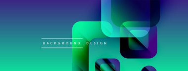 Soyut geometrik şekiller örtüşür, canlı bir değişim etkisi yaratır. Mavi, yeşil renkler tasarıma hakim, metin arkaplan tasarımı.