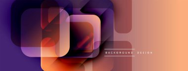 Soyut geometrik şekiller çakışıyor. Renkler mordan turuncuya karışıyor. Arkaplan veya afişler için modern tasarım ögesi.