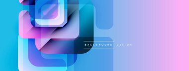 Soyut geometrik şekiller örtüşür, parlak mavi ve pembe renkler yaratır. Modern tasarım dinamik ve temiz hissettiriyor. Arkaplan teknoloji ve yenilik öneriyor.