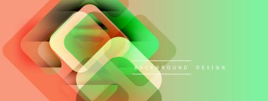 Soyut geometrik şekiller çakışıyor. Renkler turuncudan yeşile karışıyor. Arkaplan ve sunumlar için modern tasarım ögesi.