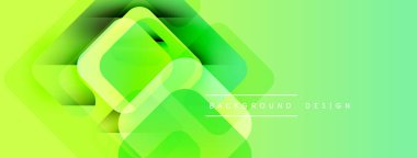 Soyut geometrik şekiller örtüşür, canlı yeşil gradyan arkaplan oluşturur. Modern tasarım elementleri dijital sanat bileşimini öneriyor.