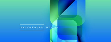 Soyut eğimli arkaplan özellikleri üst üste binen kareler, dikdörtgenler. Mavi, yeşil renkler tasarımda baskın, metin arka plan tasarımında. Modern, canlı estetik..