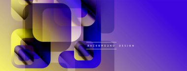 Soyut geometrik şekiller örtüşür, canlı bir değişim etkisi yaratır. Sarı, mor renkler tasarıma egemen, modern estetik.