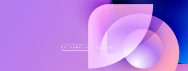 Soyut arkaplan özellikleri üst üste binen şekiller, gradyanlar. Mor, pembe, mavi renkler modern tasarım yaratır. Minimalist estetik.